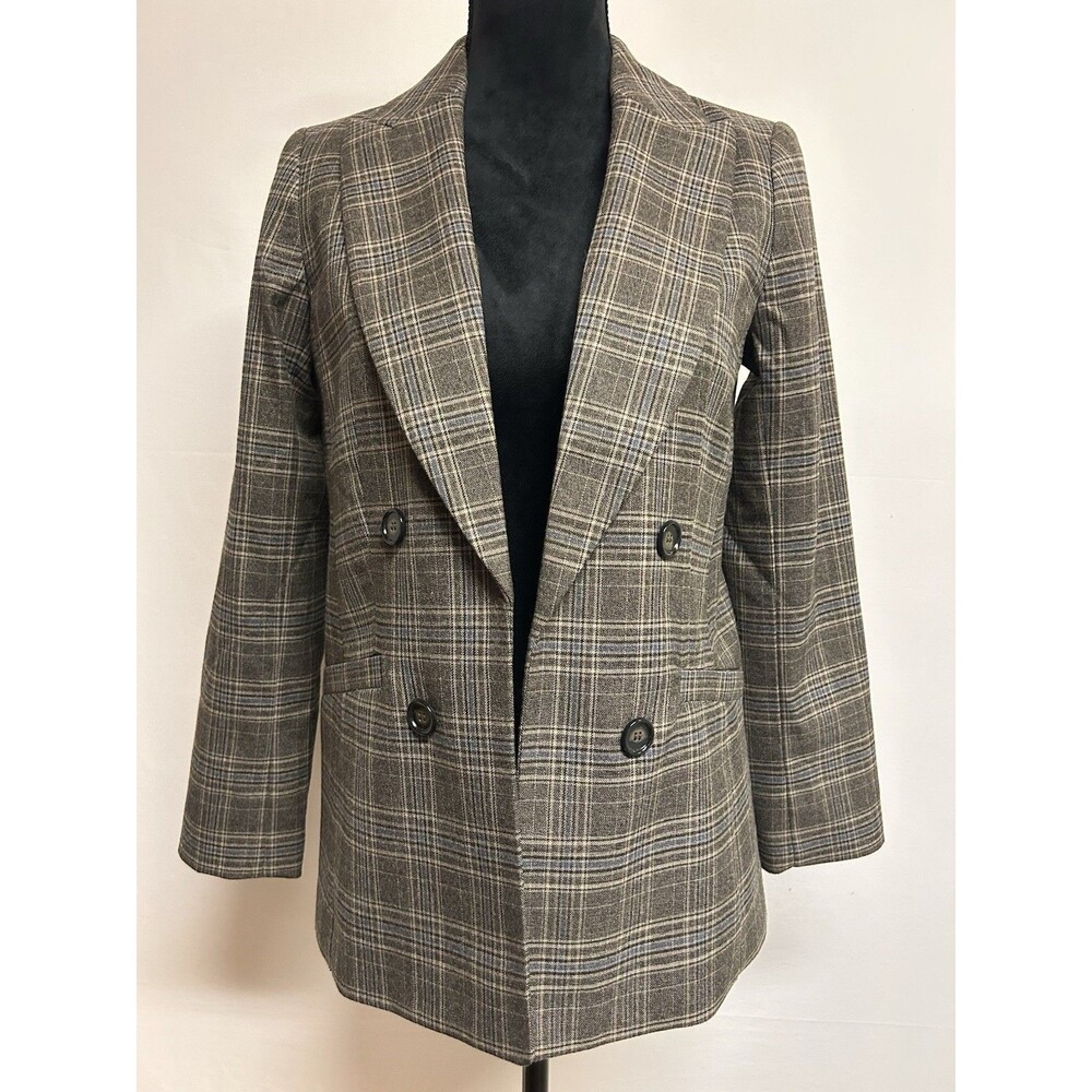 Talbots Womens Size Petite 2 Brown Plaid Open Front Blazer Career